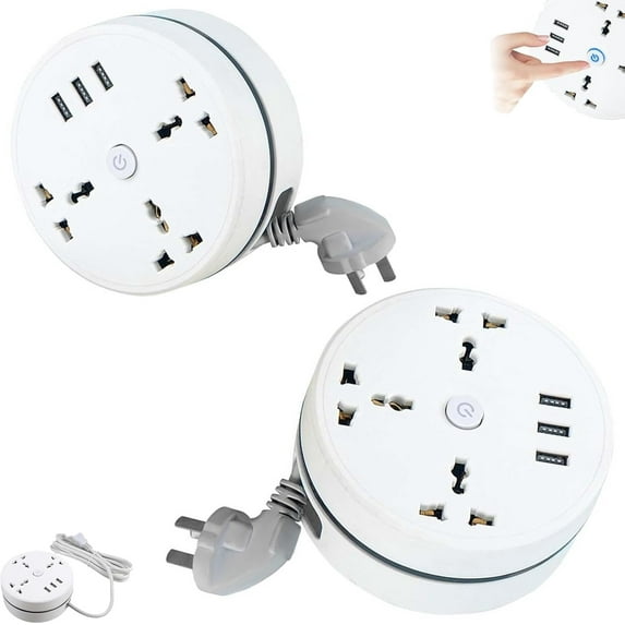 Universal Power Strip 5.9/9.2ft, Retractable Power Strip with 3 Outlets 3 USB Ports, Right Wrapped Around Extension Cord for Office,Travel, Hotels, Dormitory (1 pcs 9.2ft)