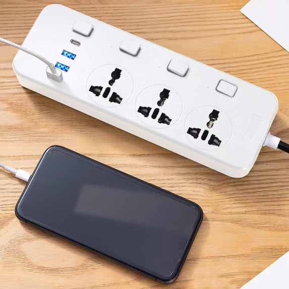 Universal Power Strip, Power Strip with USB, FNYOXU 6.5ft Extension Cord with Multiple Outlets, 110-250V, 2000W Universal Power Strip with Individual Switches, Wall Mount Power Strip for Home Office