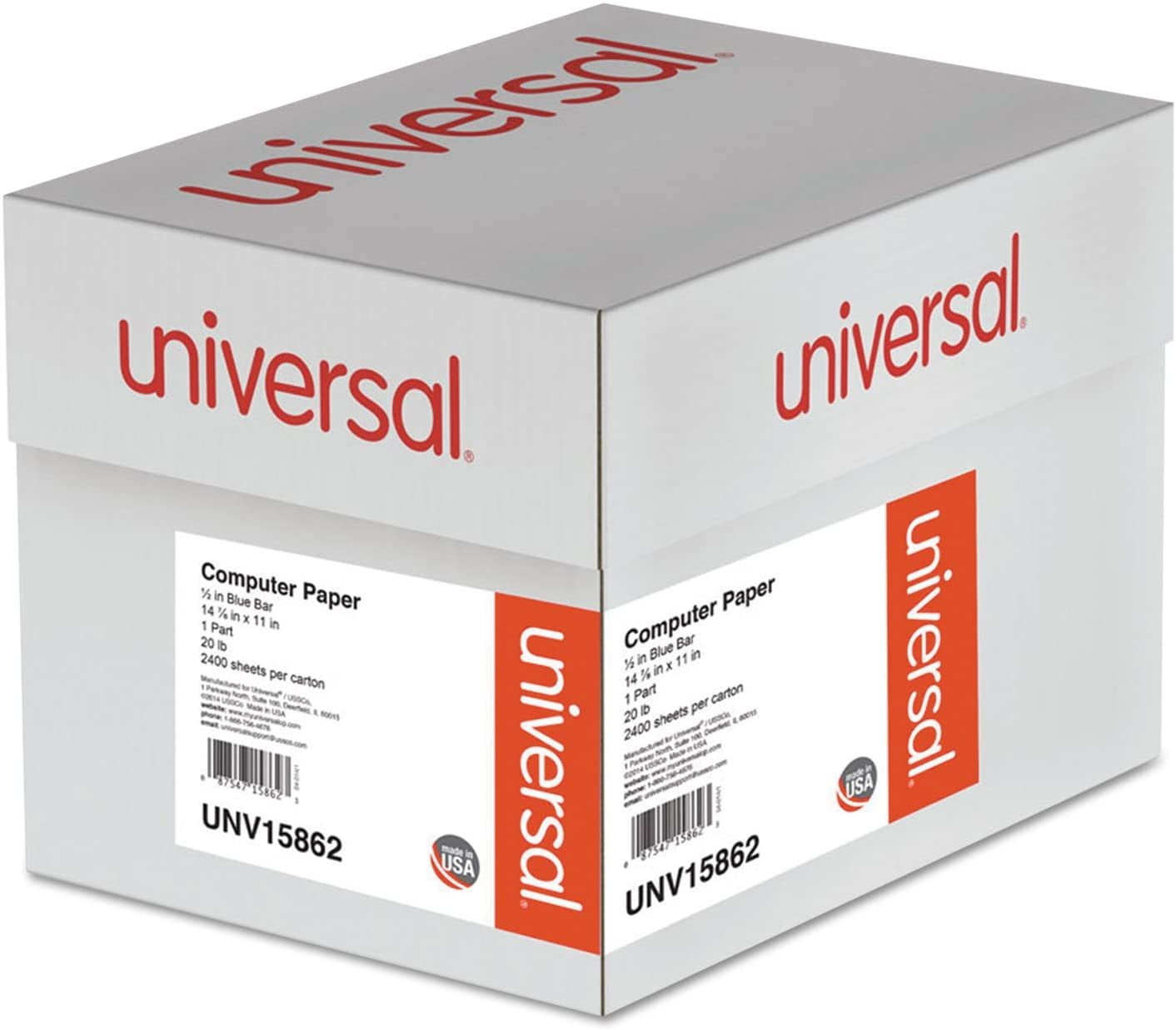 Universal Products - Universal - Blue Bar Computer Paper, 20lb, 14-7/8 x 11, Perforated Margins, 2400 Sheets - Sold As 1 Carton Computer printout Paper at an economical Price. - Acid-Free. -