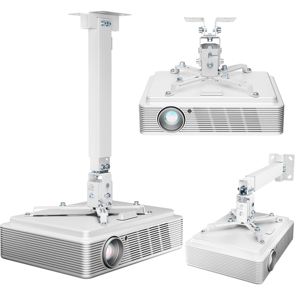Universal Projector Ceiling Mount with Extension Pole, 3-in-1 Adjustable Projector Mount for Ceiling or Wall, 44 lb Capacity, Tilt & Swivel Projector Bracket for Home Theater, Office & Classroom, WT