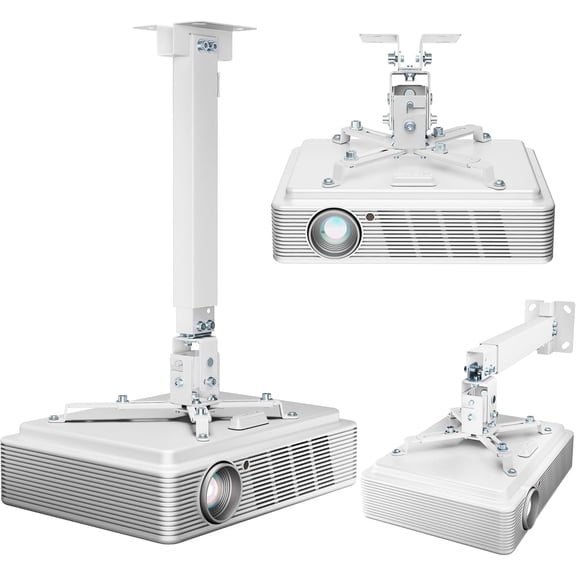 Universal Projector Ceiling Mount with Extension Pole, 3-in-1 Adjustable Projector Mount for Ceiling or Wall, 44 lb Capacity, Tilt & Swivel Projector Bracket for Home Theater, Office & Classroom, WT
