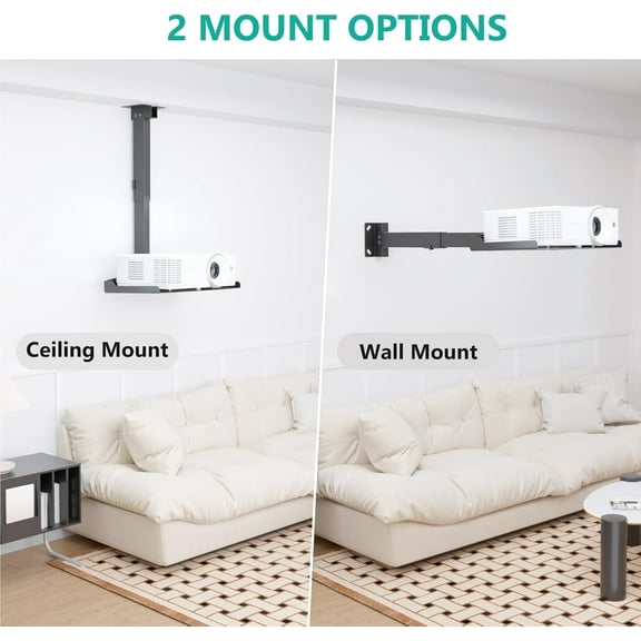 Universal Projector Ceiling Mount Tray, Holds Up to 22lbs, Height Adjustable for Most Devices, No Hole Installation with Hidden Routing
