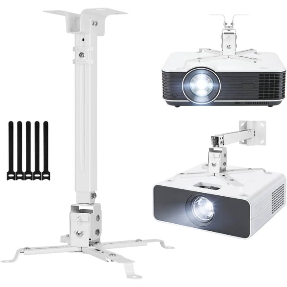 Universal Projector Mount Ceiling/Wall - 3-in-1 Projector Bracket with Extension Pole & Cable Ties