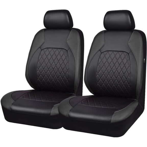 Universal Pu Leather  Seat Covers Front Seats only, Airbag Compatible, Water-Resistant Durable  Vinyl, Fit for 95% ,,,SUV,Sedans (Luxury 2 count  Black)
