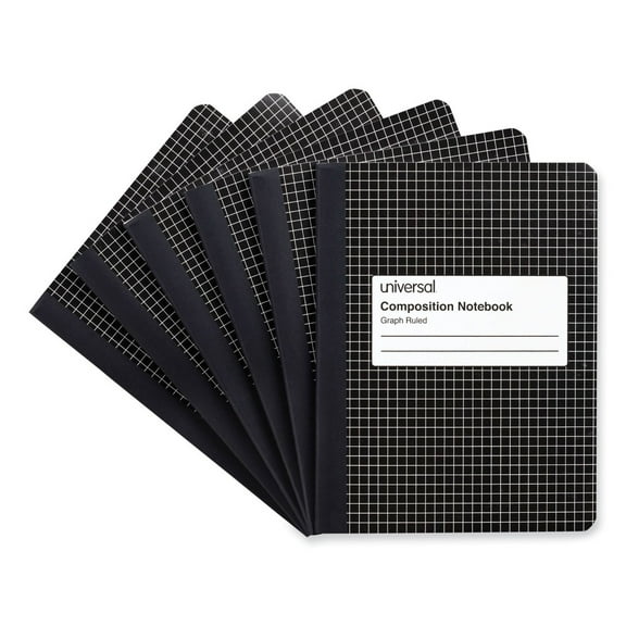 Universal Quadrille Rule Composition Notebooks, 975in x 75in, Black Marble,100 Sheets, 6 Count