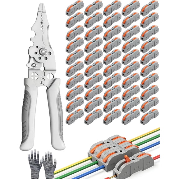 Universal Quick Lever Electrical Wire Connectors (24-12 AWG) Assortment (50/100Pcs) + Wire Stripper, Wire Splice Connectors Push-in, Compact Splicing Kit for Inline Terminals 1 in 1 Out (50pcs)