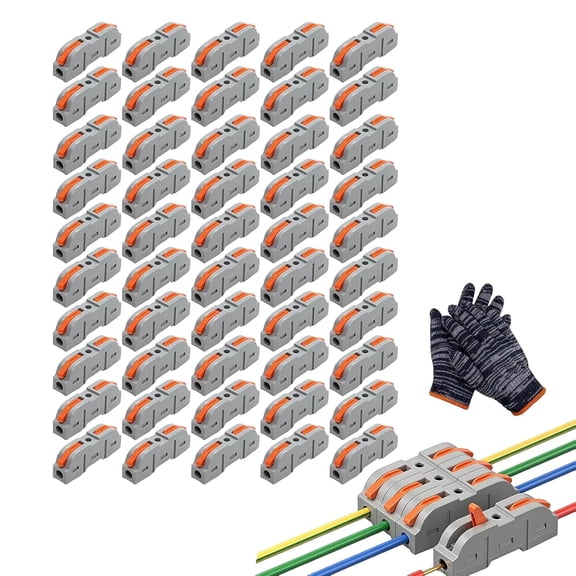 Universal Quick Lever Electrical Wire Connectors (24-12 Awg) Assortment (50/100pcs) + Wire Stripper, 1 in 1 Out Inline Butt Splice Terminals, Flame Retardant Mini Wire Splicing Kit (50pcs)