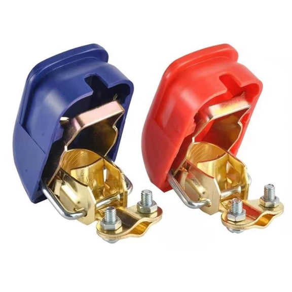 Universal Quick Release Battery Terminal Connectors,Battery Clamps,Top Post Battery Terminals,Negative and Positive,Red (+) and Blue (-) Plastic Cover,1 Pair, Applicated in Car,Van