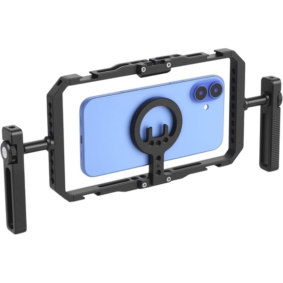 Universal Quick Release Phone Cage, Smartphone Video Rig Kit with Handles, Aluminum Handheld Filmmaking Vlogging Case Stabilizer for Videomaker, for iPhone 17/16/15, for Android Phones, Samsung