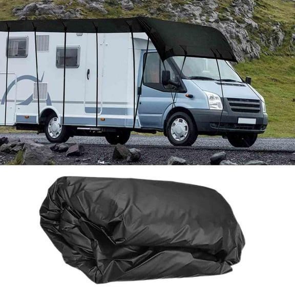 Universal RV Roof Cover, All-Weather Motorhome Tarpaulin, Waterproof and UV Resistant Foldable Camper Cover for Caravan and Bus, Durable Oxford Cloth Fabric (210D)