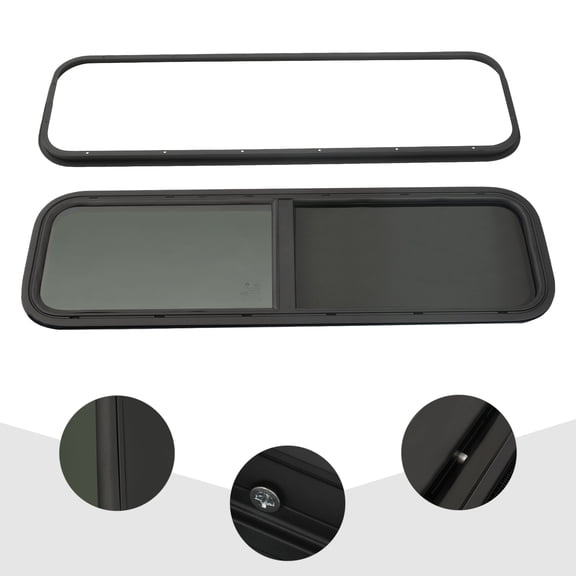 Universal RV Tinted Sliding Window 25% VLT Black Aluminum Replacement Camper Van Window with Screen