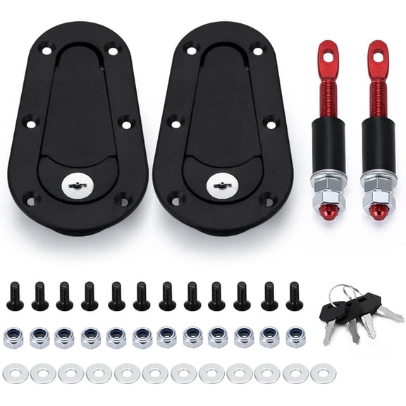 Universal Racing Car Flush Hood Latch & Pin Kit - Engine Bonnet Lock Kit - Flush Mounted Hood Pins - Black