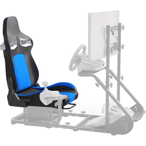 Universal Racing Seat with Adjustable Backet, Bucket Seat with Double Lock Slide for Universal Racing Simulator Cockpits, PU Leather (Black+Blue)
