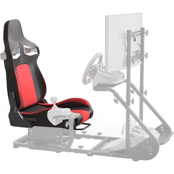 Universal Racing Seat with Adjustable Backet, Bucket Seat with Double Lock Slide for Universal Racing Simulator Cockpits, PU Leather (Red+Black)