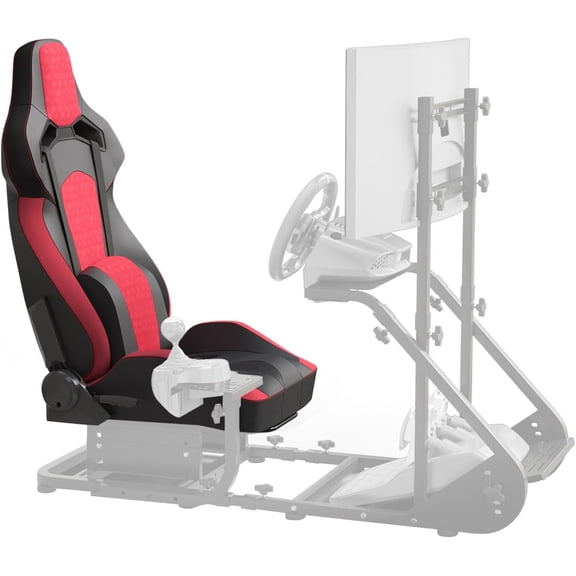 Universal Racing Seat with Adjustable Backet, Bucket Seat with Double Lock Slide for Universal Racing Simulator Cockpits, PU Leather (Red)