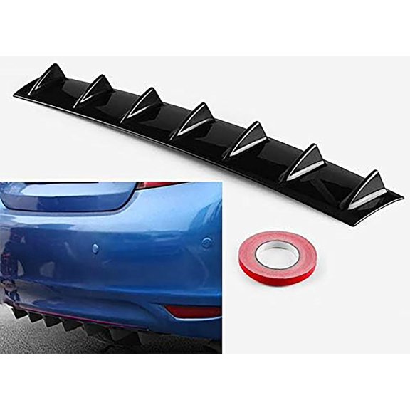 Universal Rear Bumper Lip Diffuser, 6 inch, 7 Shark Fin Style, Gloss Black