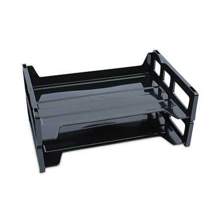 Universal Recycled Plastic Side Load Desk Trays, 2 Sections, Letter Size Files, 13" x 9" x 2.75", Black