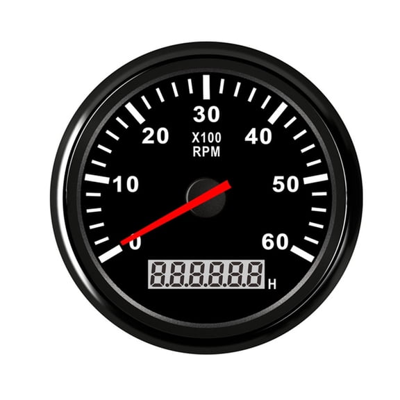 Universal Red Backlight 6K Tachometer Gauge with LCD Hourmeter For Car Yacht Boat Waterproof 6000 RPM Tacho meter 12V/24V ,Easy to Install