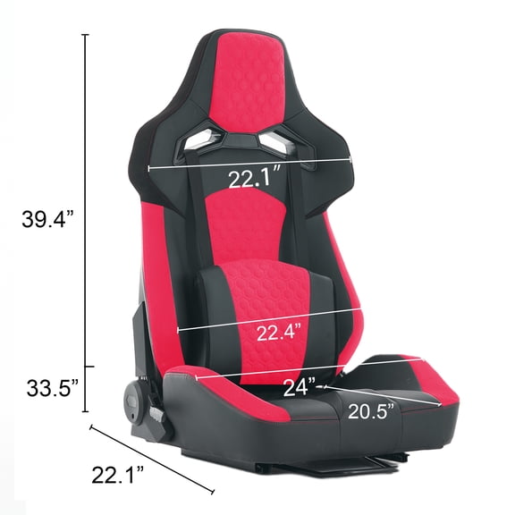 Universal Red PU Leather Racing Seat - Reclinable Bucket Style Simulator Cockpit with Adjustable Slide for PC/Console Gaming