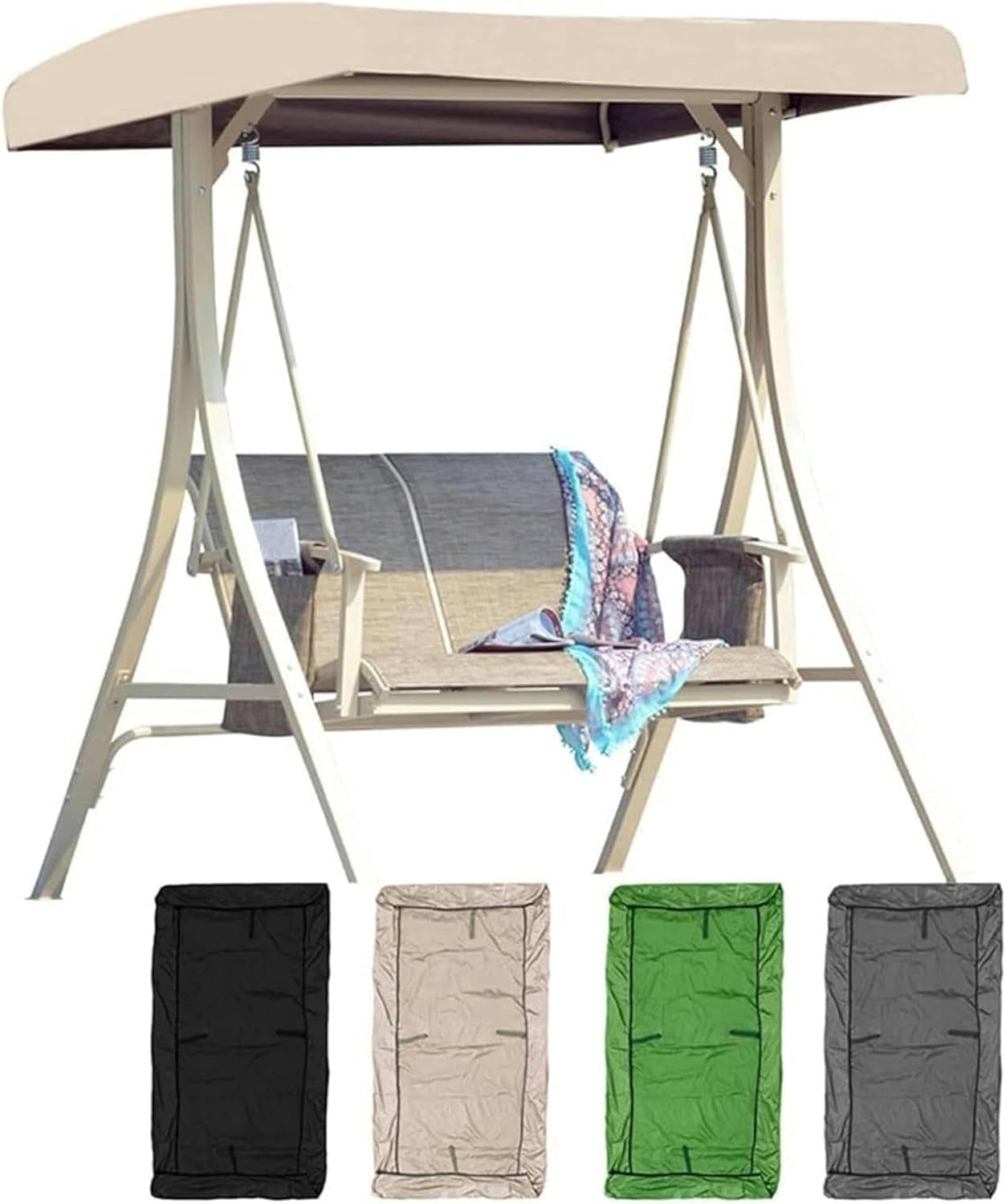 Swing Canopy Replacement – 84x48 Inch Waterproof & UV-Resistant Silver-Coated 190T Polyester Cover With Fixing Ropes – Fits Patio Swings, Gardens, Balconies – Beige