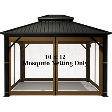 Universal Replacement Mosquito Netting – 10' x 12' Outdoor Mesh Netting Screen 4-Panel Sidewall Curtain with Zipper (Brown)
