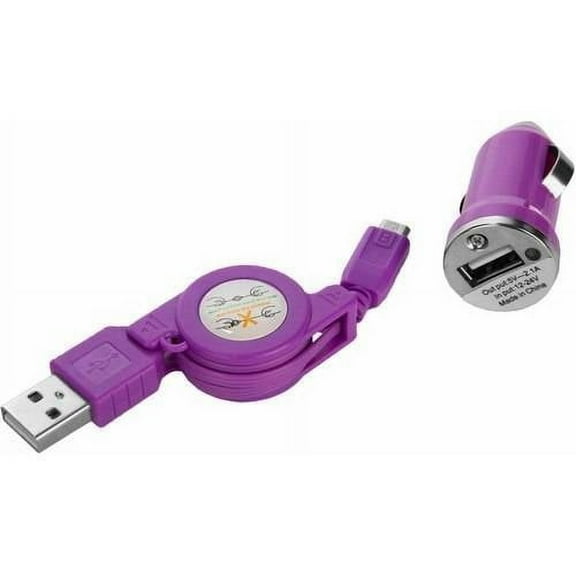 Universal Retractable 2.1A mini USB Car 3 Feet Charger Cable with Micro USB compatible with all Tablet and Android Devices with Micro USB Access