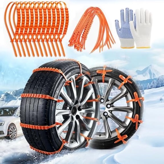 Universal Reusable Anti-skid Nylon Tire Chains, All-Season Traction Aid for Cars SUVs and Trucks, Easy Install Anti-Slip Snow Chains for Emergency Winter Driving and Icy Roads