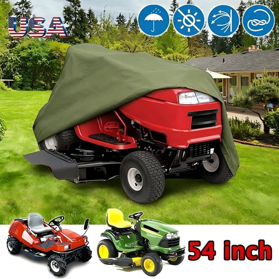 Universal Riding Lawn Mower Cover, IC ICLOVER Waterproof Riding Mower Cover Heavy Duty Mildew Resistant UV Protection Tractor Covers Drawstring Universal Fits Decks up to 54" & Storage Bag, Green