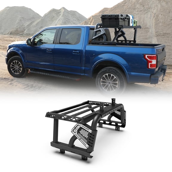 Universal Roll Bar Fit for Chevy/GMC, Full-Size Sport Chase Rack Roll Bar Fit for Ford/Ram/Tacoma/Tundra/Frontier/Titan, Mid-Size Adjustable Bed Rack Fit for Gladiator/Ridgeline w/Roof Rack
