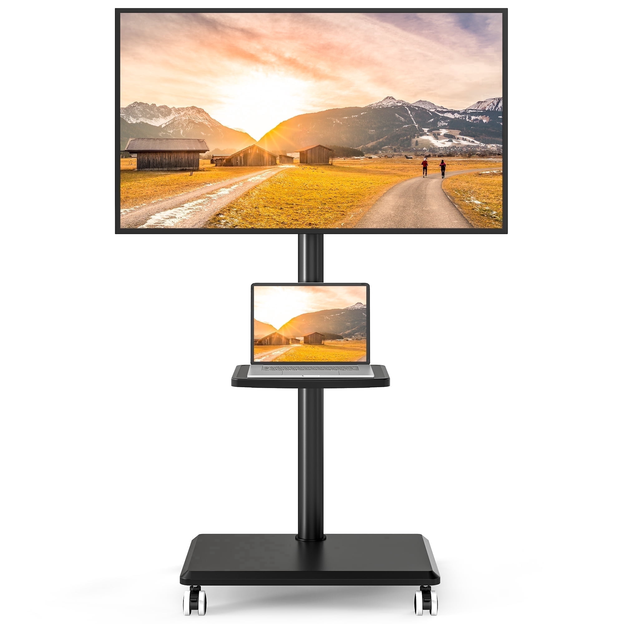 TAVR Furniture Rolling TV Cart Stand with Mount for 32-65 inch Screens, Corner Swivel TV Mount Stand with Rack Shelf