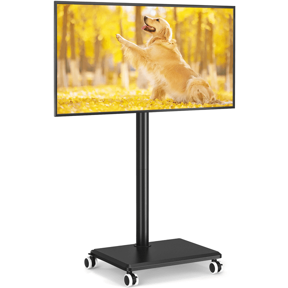 RTVR Rolling TV Cart Stand with Wheels for 32-60 inch Screens, Swivel Mount Corner Mobile Portable TV Stand, Adjustable Black