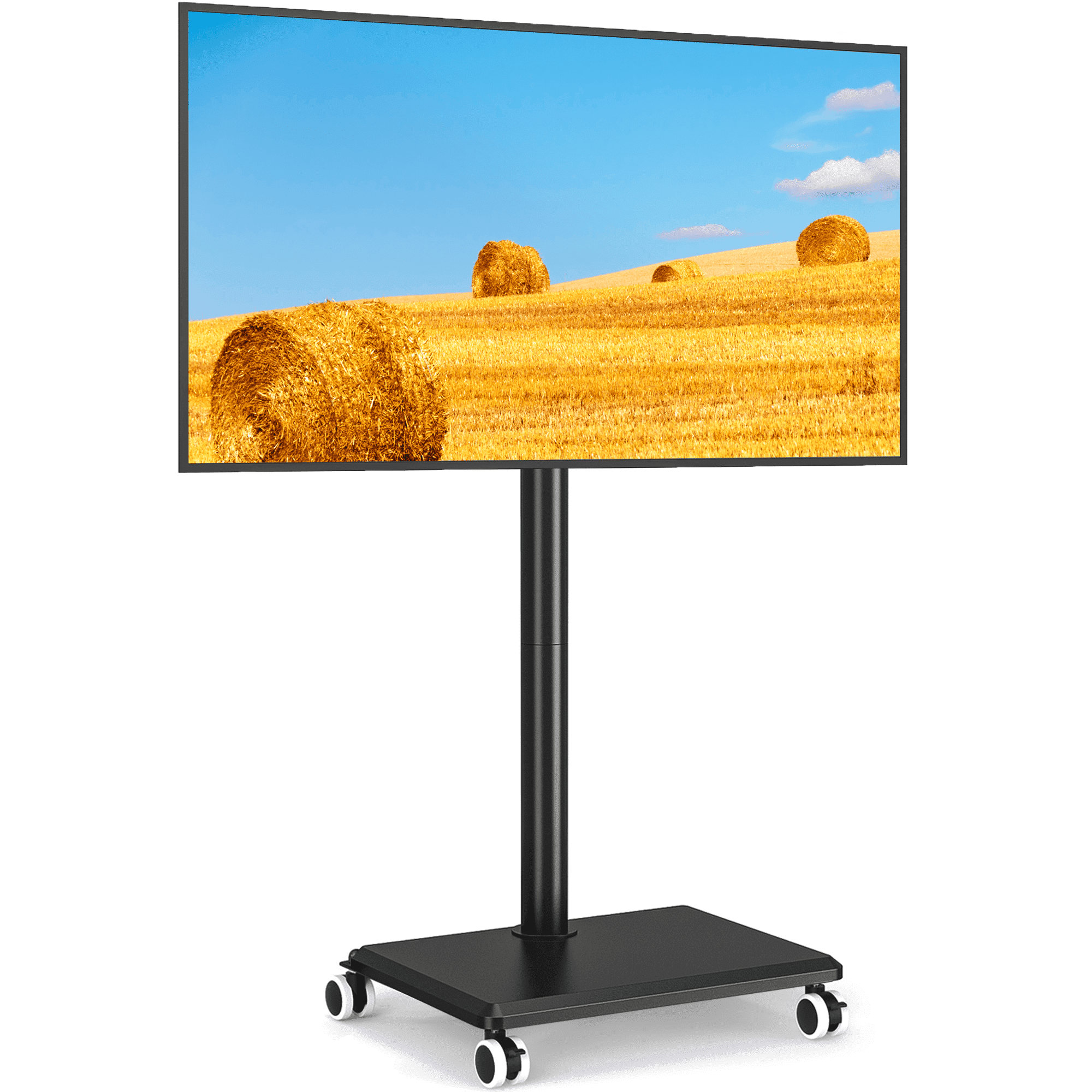 RTVR 32 to 60 inch Mobile TV Stand Cart, Tall Floor TV Stand with Swivel Mount, Height Adjustable Rolling Furniture Black