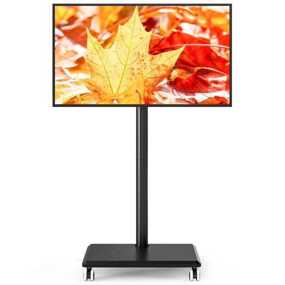 TAVR Furniture Rolling TV Cart Stand with Swivel Mount for 32-65 inch Flat Screen, Modern Black Corner Mobile TV Stand Tall Rotating