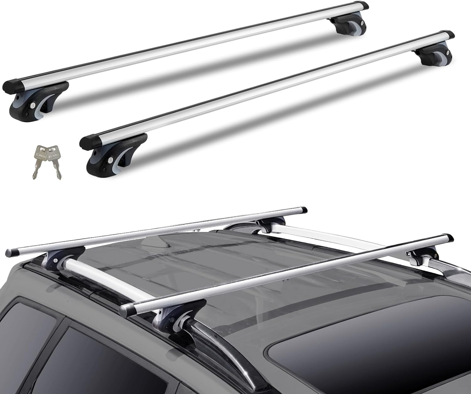 Universal Roof Rack Cross Bars, 54" Aluminum Roof Rack Crossbars, Fit Raised Side Rail with Gap, 200 lbs Load Capacity, Adjustable Crossbars with Locks, for SUVs, Sedans, and Vans
