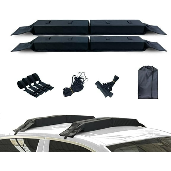 Universal Roof Rack Pads Car Soft Kayak Rack for Cars Without Crossbars, for Kayak Canoe Surfboard Rack for Car w/ 4 Heavy Duty Tie Down Straps 2 Tie Down Ropes 2 Quick Loop Straps 1 Storage Bag