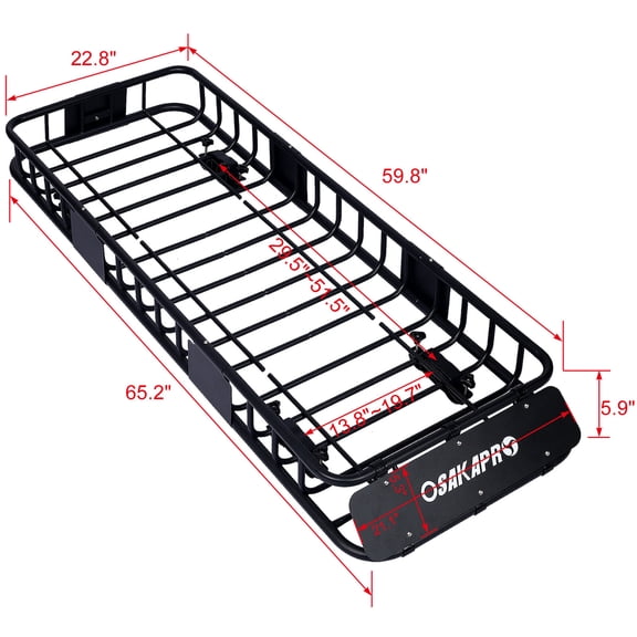 Universal Rooftop Cargo Carrier Basket 64 x 23 Steel Roof Rack with Wind Fairing for Camping Travel, Black