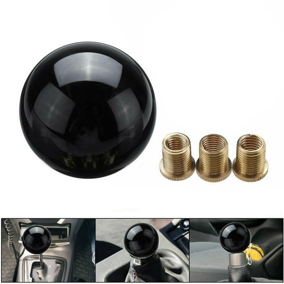 Universal Round Ball Gear Shift Knob Black Acrylic Manual Transmission Shifter Lever with 3 Adapters 54mm/2.12