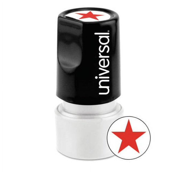 Universal Round Message Stamp, STAR, Pre-Inked/Re-Inkable, Red, Each