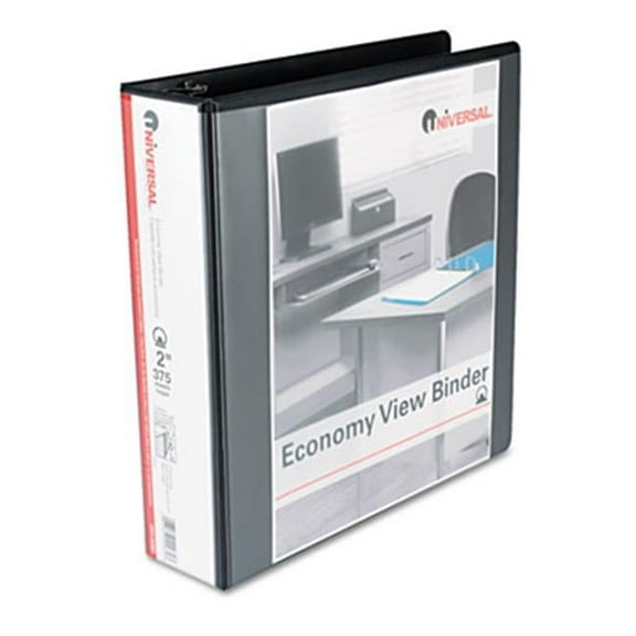 Universal  Round Ring Economy Vinyl View Binder 2'' Capacity Black - 11 x 8 1/2