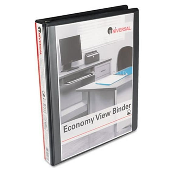 Universal  Round Ring Economy Vinyl View Binder- 1'' Capacity- Black