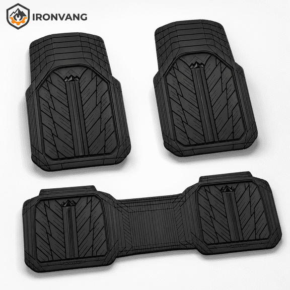Universal Rubber Car Floor Mats, Trim-to-Fit All Weather Floor Liners for Cars, SUVs, Trucks and Pickups, Heavy Duty Non-Slip Floor Mats Set with Deep Grooves, Front and Rear, Black