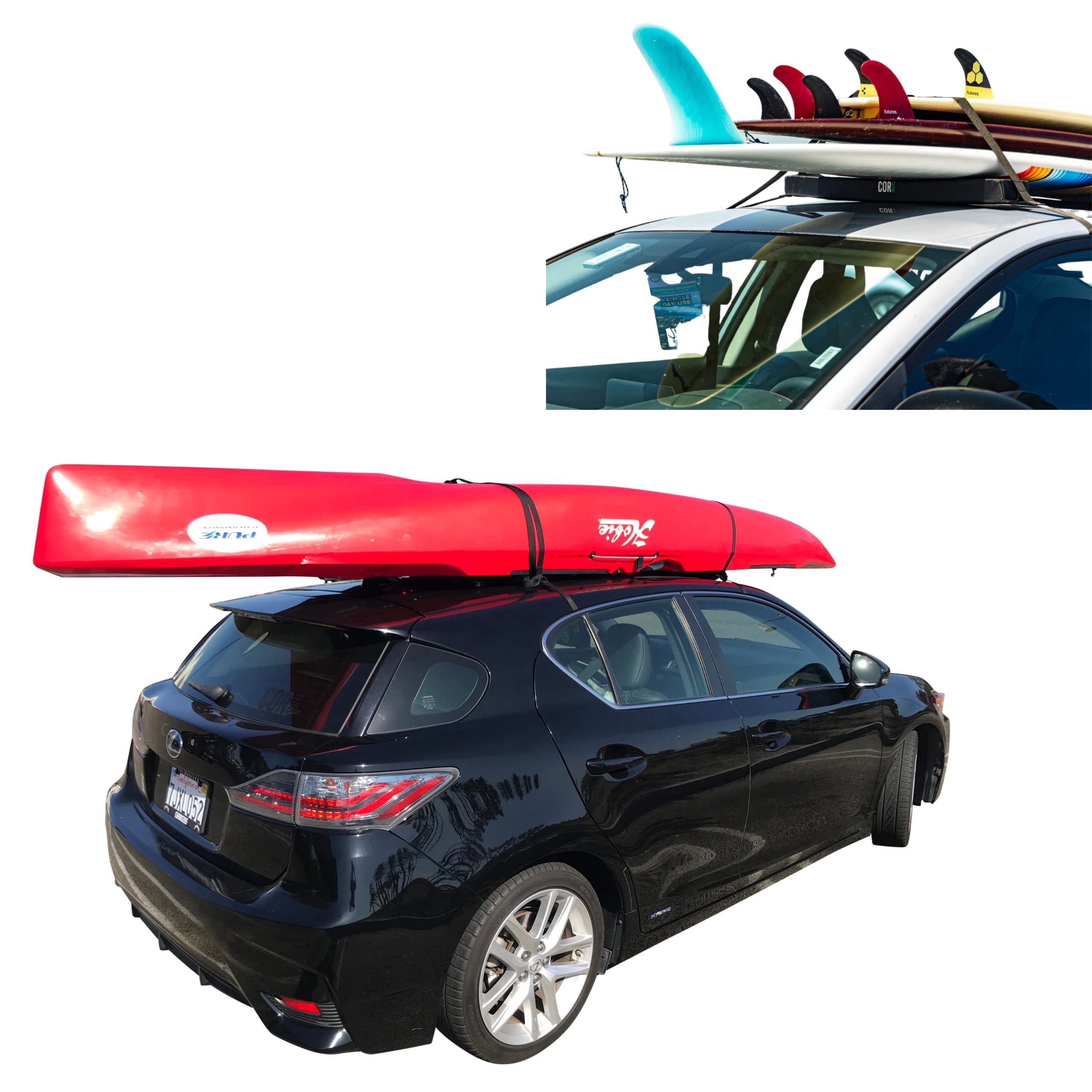 Universal SUP Surf Rack for Cars | Paddle Board Soft Rack for Surf Kayak and Paddleboards with Scratch Resistant Buckles (28")