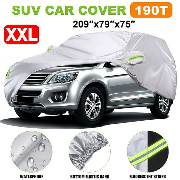 Universal SUV Car Cover Waterproof All Weather Sun Rain Snow UV Outdoor Protection Windproof Silver, Size XXL, 209″x79″x75″