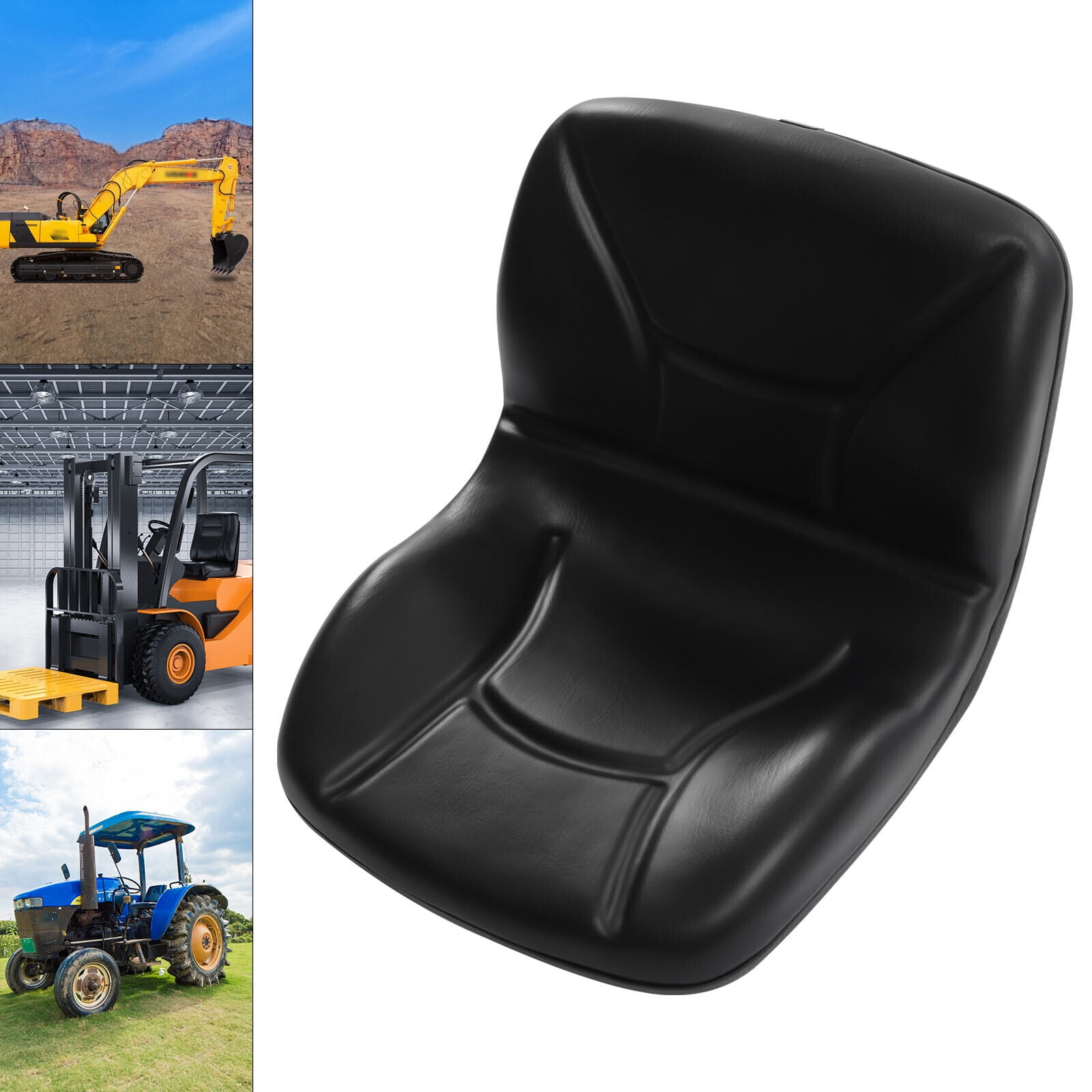 Universal Seat Replacement, Compact High Back Tractor Seat, Black Vinyl Forklift Seat, Skid Steer Seat with Pre-Drilled Holes, Fit Forklift, Tractor, Skid Loader
