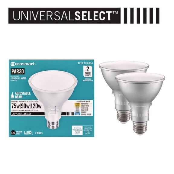 Universal Select 75/90/120-Watt Equivalent PAR30 Dimmable Adjustable Beam Angle LED Light Bulb with 6-CCT (2-Pack)