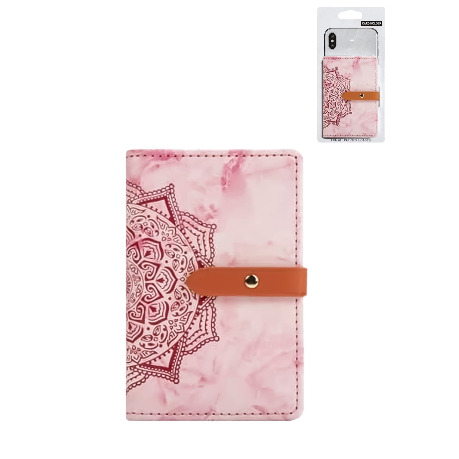 Universal Self-Adhesive Leather Card Wallet with Datura Flower Motif - Pink
