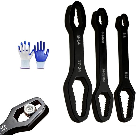 Universal Self Adjusting Wrench Double End, Torque Car Wrenchs, Automotive Wrench 8-24mm Self-Tightening Adjustable, Bike, Plumbing, Home Maintenance(Black)