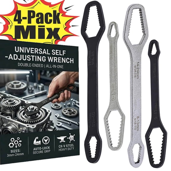 Universal Self Adjusting Wrench, Double Ended Multifunctional Self-Tightening Adjustable All in One Tool, DIY Machine Auto Maintenance, For 3mm-24mm Nuts, Chrome Vanadium Steel(4pcs mix)