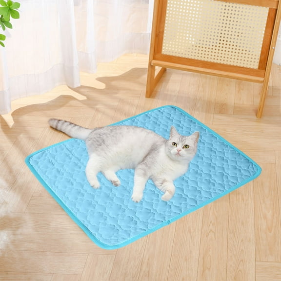Universal Self-Cooling Pet Mat for Dogs & Cats - Summer Cooling Pad, Ice Silk Fabric, Soft & Comfortable, Fits Beds, Crates, Cars - Safe Non-Toxic Cooling Mat for Small to Large Pets