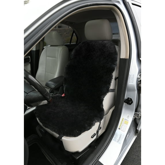 Universal Sheep Skin Seat Cushion W/O Headrest Cover Black